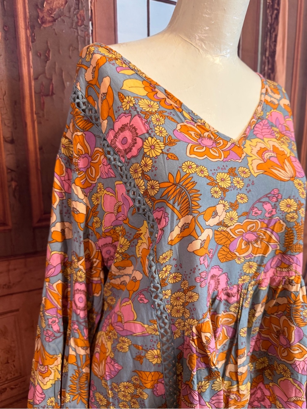 Rusttydustty 3XL Floral V-Neck Dress Flowy Boho Western Hippy Cute Comfy - Picture 5 of 17